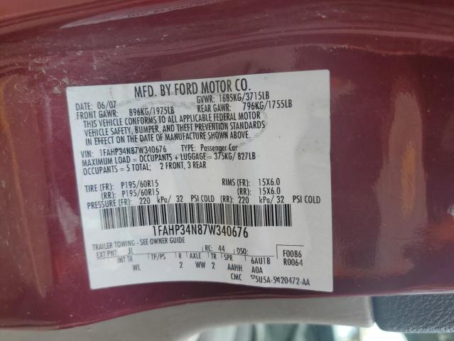 1FAHP34N87W340676 - 2007 FORD FOCUS ZX4 MAROON photo 12