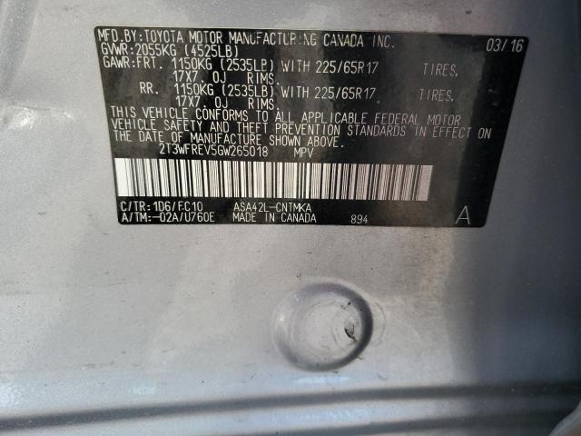 2T3WFREV5GW265018 - 2016 TOYOTA RAV4 XLE SILVER photo 13