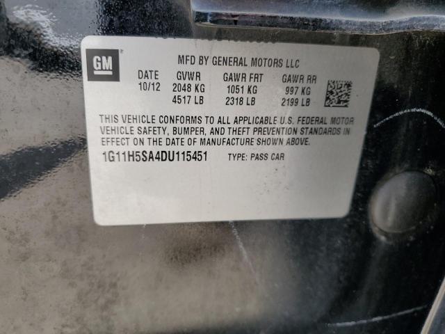 1G11H5SA4DU115451 - 2013 CHEVROLET MALIBU LTZ შავი ფოტო 12