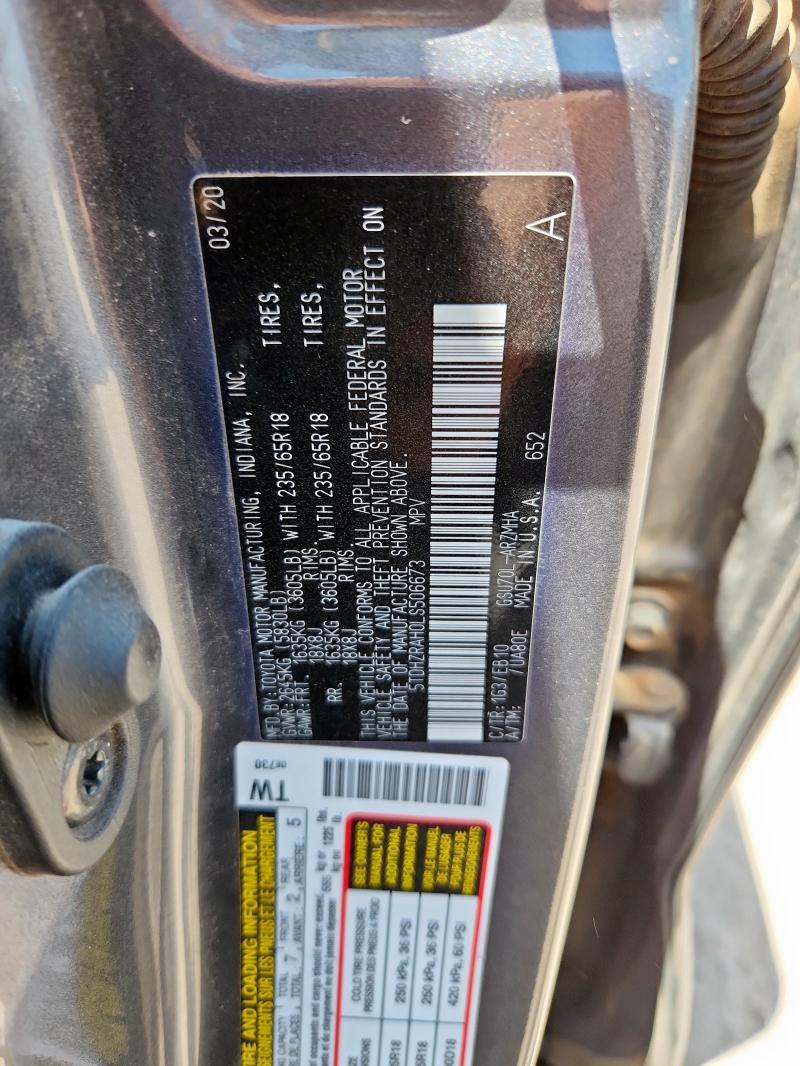 5TDHZRAH0LS506673 - 2020 TOYOTA HIGHLANDER XLE ნაცრისფერი ფოტო 13