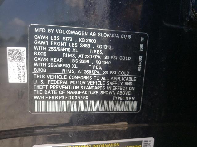WVGEF9BP3FD005550 - 2015 VOLKSWAGEN TOUAREG V6 BLACK photo 13