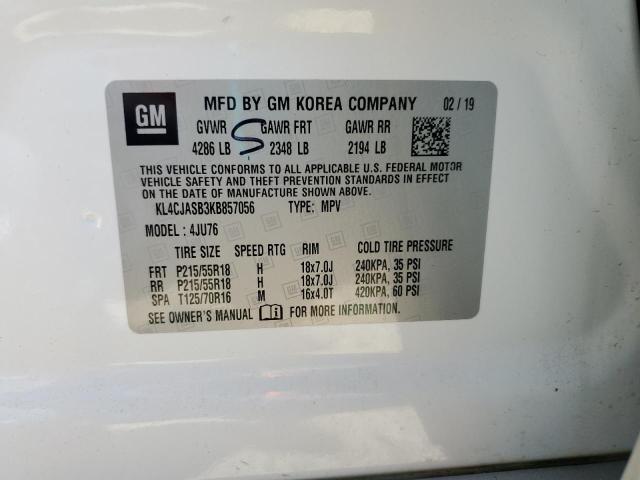 KL4CJASB3KB857056 - 2019 BUICK ENCORE PREFERRED WHITE photo 13