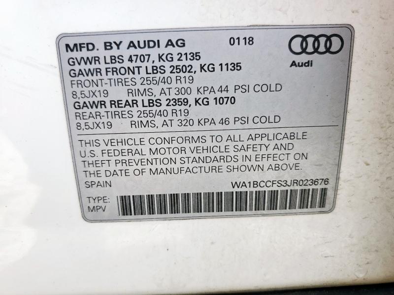 WA1BCCFS3JR023676 - 2018 AUDI Q3 PREMIUM თეთრი ფოტო 13