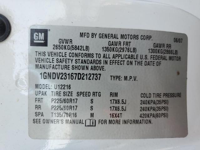 1GNDV23167D212737 - 2007 CHEVROLET UPLANDER LS WHITE photo 13