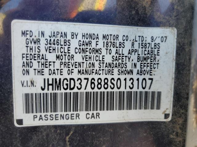 JHMGD37688S013107 - 2008 HONDA FIT SPORT BLUE photo 13