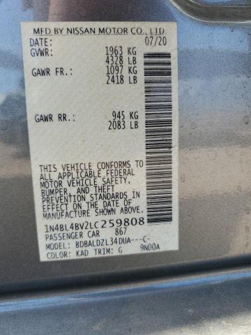 1N4BL4BV2LC259808 - 2020 NISSAN ALTIMA S GRAY photo 12