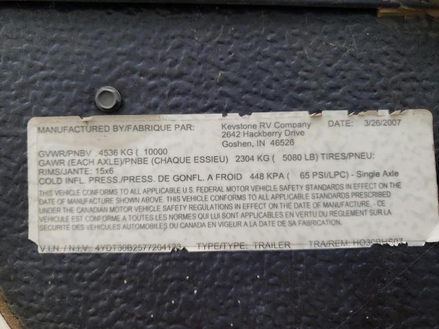 4YDT30B2577204133 - 2007 KEYSTONE HORNET WHITE photo 10