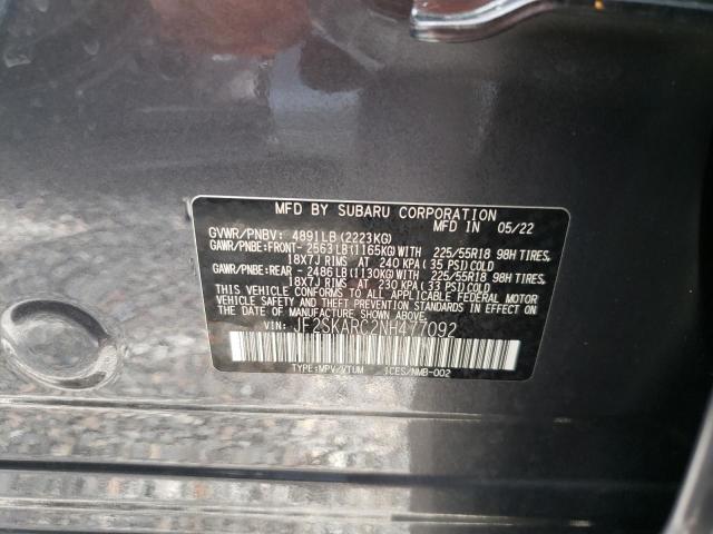 JF2SKARC2NH477092 - 2022 SUBARU FORESTER TOURING 灰色 照片 10