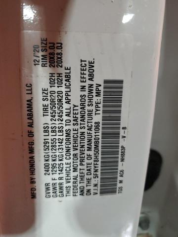 5FNYF8H50MB011068 - 2021 HONDA PASSPORT EXL WHITE photo 12