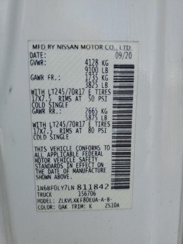 1N6BF0LY7LN811842 - 2020 NISSAN NV 2500 S WHITE photo 13