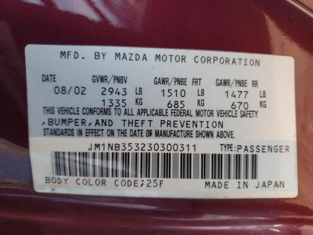 JM1NB353230300311 - 2003 MAZDA MX-5 MIATA BASE BURGUNDY photo 12
