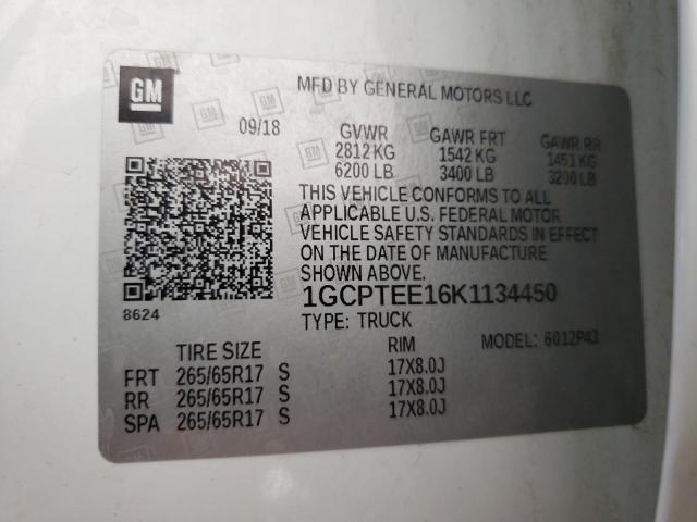 1GCPTEE16K1134450 - 2019 CHEVROLET COLORADO ZR2 WHITE photo 12