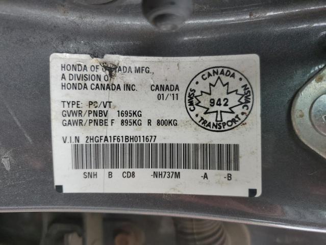 2HGFA1F61BH011677 - 2011 HONDA CIVIC LX-S GRAY photo 13