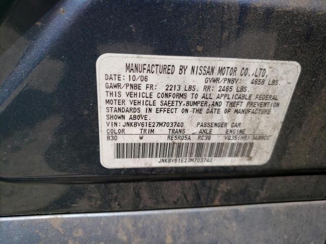 JNKBV61E27M703740 - 2007 INFINITI G35 BLUE photo 12