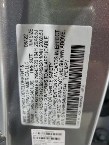 5FNYF8H54NB016744 - 2022 HONDA PASSPORT EXL GRAY photo 13