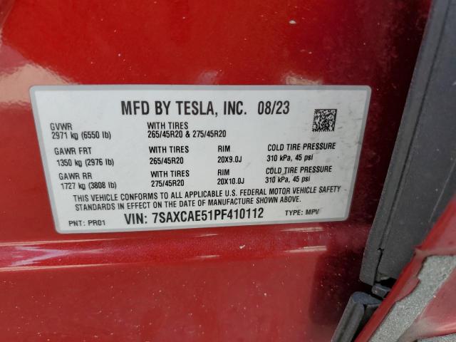 7SAXCAE51PF410112 - 2023 TESLA MODEL X RED photo 13