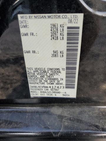 1N4BL4CV9NN417423 - 2022 NISSAN ALTIMA SR BLACK photo 12