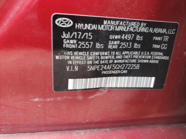 5NPE24AF5GH272258 - 2016 HYUNDAI SONATA SE RED photo 12