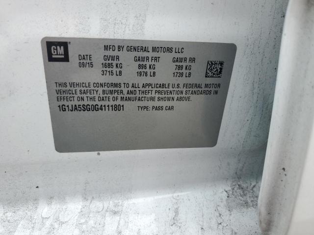 1G1JA5SG0G4111801 - 2016 CHEVROLET SONIC LS WHITE photo 12