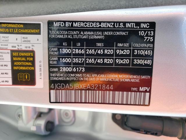 4JGDA5JBXEA321844 - 2014 MERCEDES-BENZ ML 350 SILVER photo 13