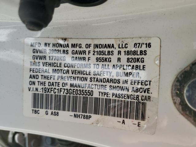 19XFC1F73GE035550 - 2016 HONDA CIVIC EXL WHITE photo 13