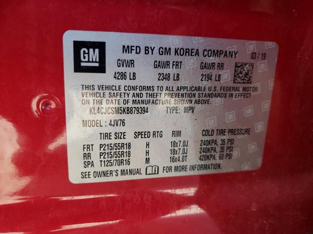 KL4CJCSM5KB879394 - 2019 BUICK ENCORE ESSENCE RED photo 13