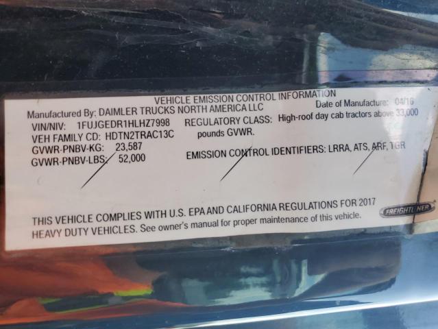 1FUJGEDR1HLHZ7998 - 2017 FREIGHTLINER CASCADIA 1 黑色 照片 10