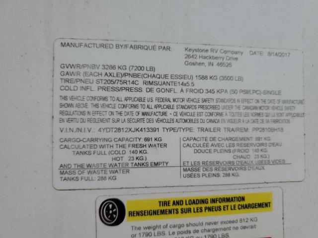 4YDT2812XJK413391 - 2018 PASSPORT TRAVELTRLR WHITE photo 10