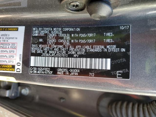 JTEBU5JR5J5507810 - 2018 TOYOTA 4RUNNER SR5/SR5 PREMIUM 灰色 照片 12