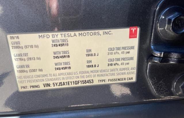 5YJSA1E11GF158453 - 2016 TESLA MODEL S Գրաֆիտ լուսանկար 10