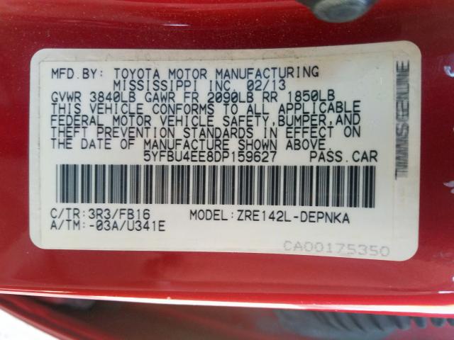 5YFBU4EE8DP159627 - 2013 TOYOTA COROLLA BASE  照片 10