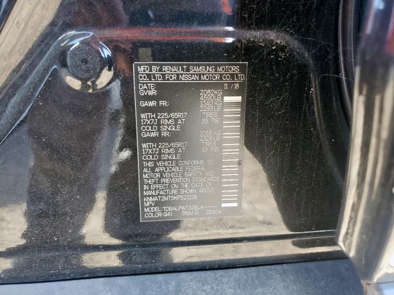 KNMAT2MT5KP521236 - 2019 NISSAN ROGUE S BLACK photo 12