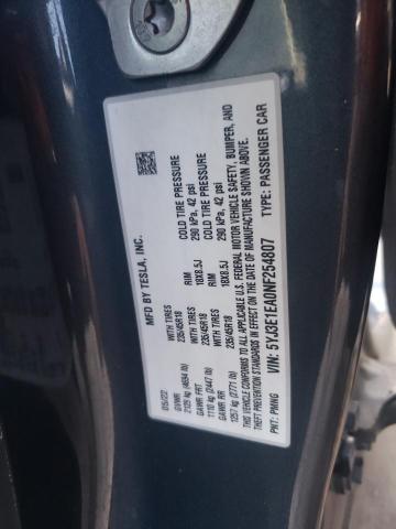 5YJ3E1EA0NF254807 - 2022 TESLA MODEL 3 Сірий фото 13