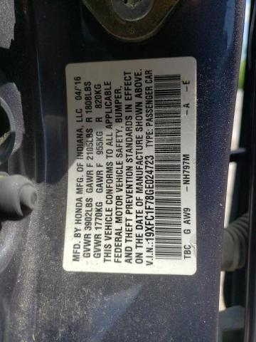 19XFC1F78GE024723 - 2016 HONDA CIVIC EXL GRAY photo 12
