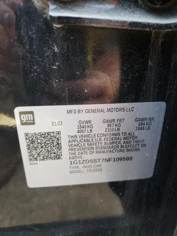 1G1ZD5ST7NF109598 - 2022 CHEVROLET MALIBU LT BLACK photo 13