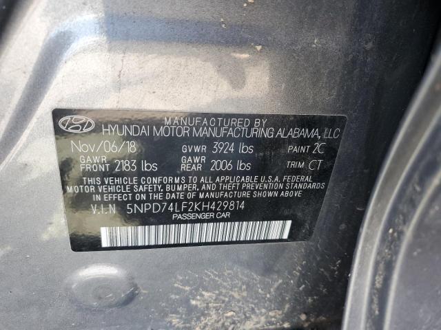 5NPD74LF2KH429814 - 2019 HYUNDAI ELANTRA SE GRAY photo 13