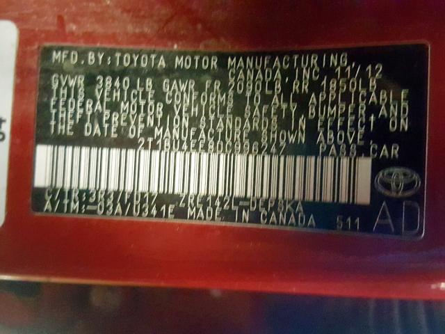 2T1BU4EE8DC996247 - 2013 TOYOTA COROLLA BASE  photo 10