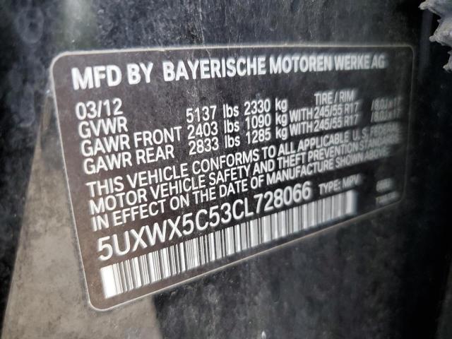 5UXWX5C53CL728066 - 2012 BMW X3 XDRIVE28I BLACK photo 13