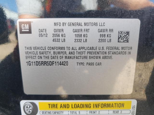 1G11D5RR5DF114420 - 2013 CHEVROLET MALIBU 1LT BLACK photo 12