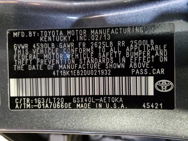 4T1BK1EB2DU021932 - 2013 TOYOTA AVALON BASE 灰色 照片 12