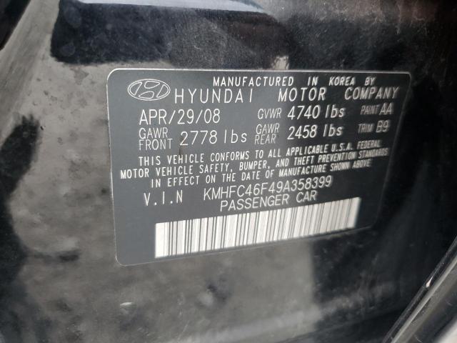 KMHFC46F49A358399 - 2009 HYUNDAI AZERA SE BLACK photo 12