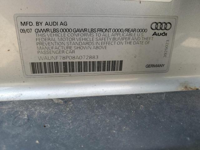 WAUNF78P08A072883 - 2008 AUDI A3 2.0 PREMIUM SILVER photo 12