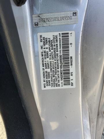 1HGEM22105L049590 - 2005 HONDA CIVIC DX VP SILVER photo 12