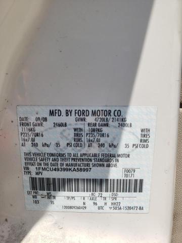 1FMCU49399KA58997 - 2009 FORD ESCAPE HYBRID WHITE photo 12