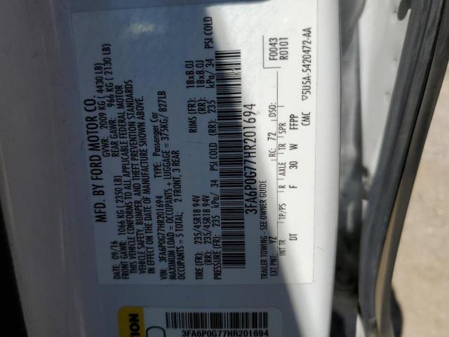 3FA6P0G77HR201694 - 2017 FORD FUSION S WHITE photo 13