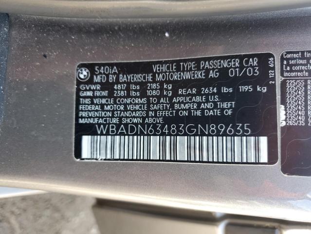 WBADN63483GN89635 - 2003 BMW 540 I AUTOMATIC GRAY photo 12