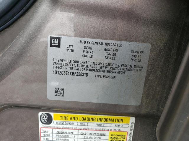 1G1ZC5E1XBF250318 - 2011 CHEVROLET MALIBU 1LT Krem foto 12