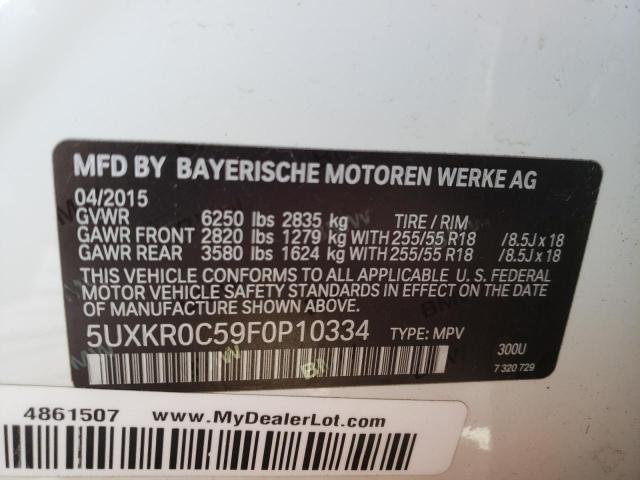 5UXKR0C59F0P10334 - 2015 BMW X5 XDRIVE35I WHITE photo 10