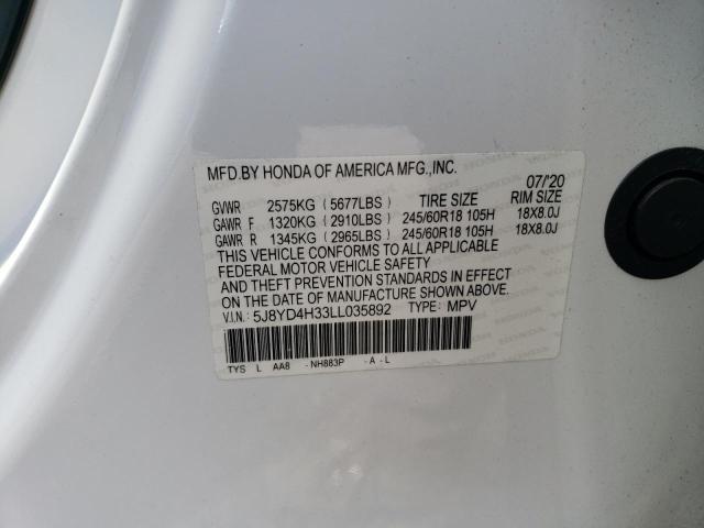 5J8YD4H33LL035892 - 2020 ACURA MDX WHITE photo 13