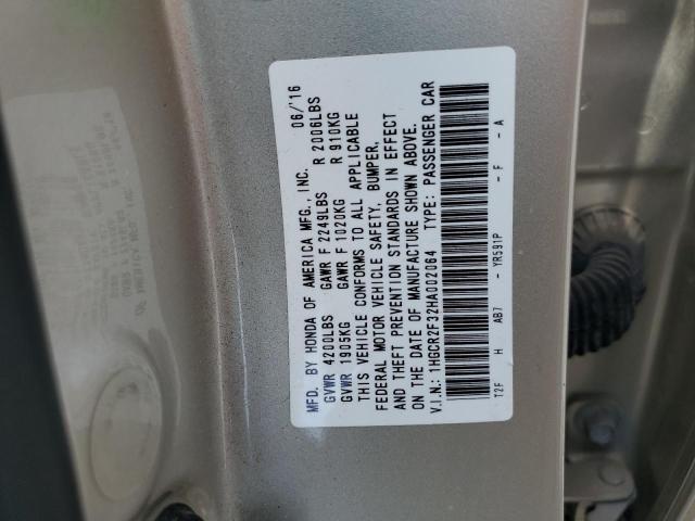 1HGCR2F32HA002064 - 2017 HONDA ACCORD LX BEIGE photo 12